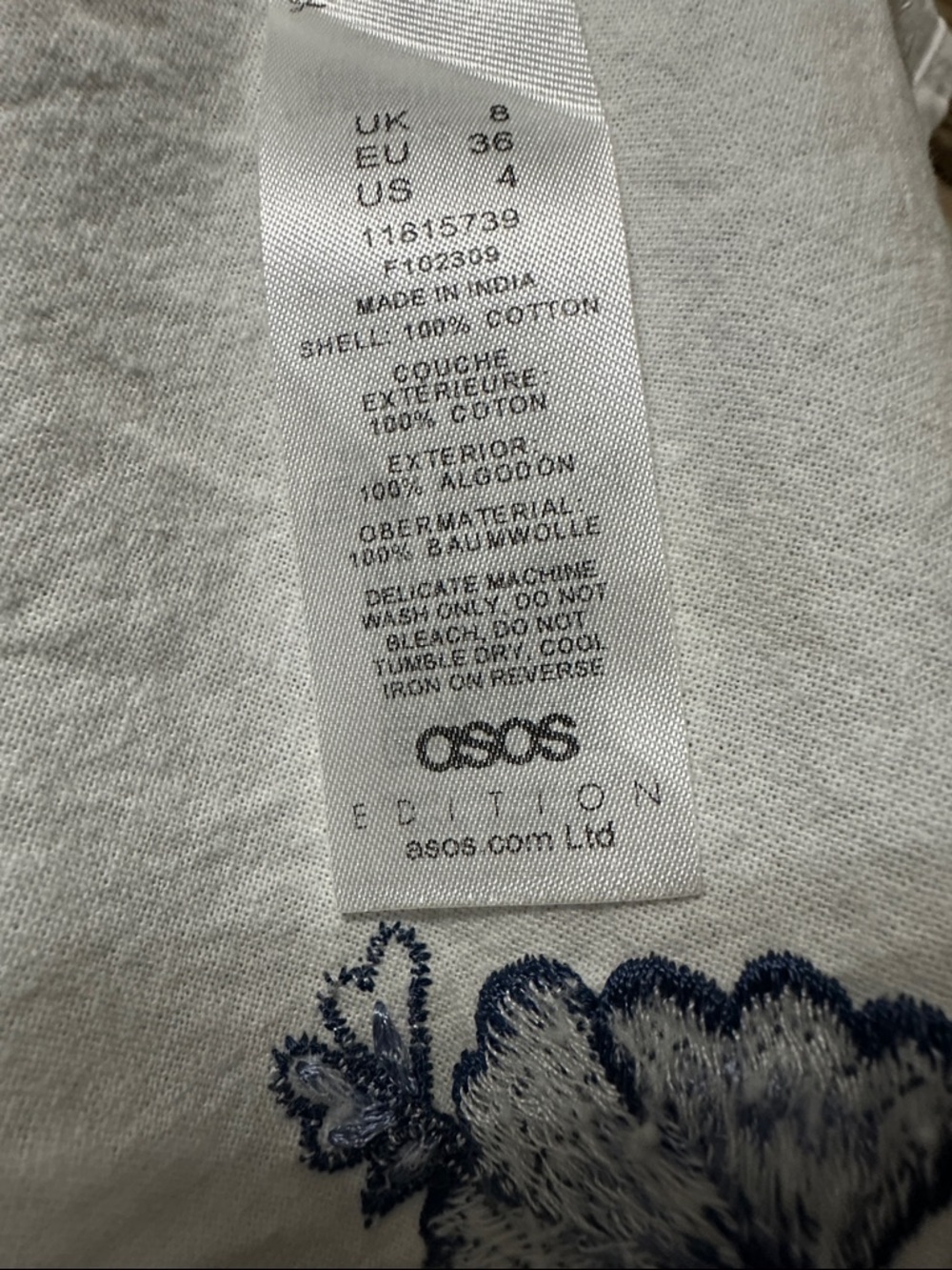 ASOS White & Blue Floral Embroidered Maxi Dress Preloved Size 4 Boho - Picture 9 of 9